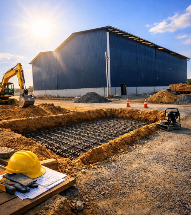 Canteiro de obras ao entardecer